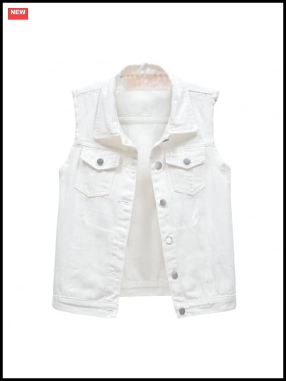 Women's Denim Vest Sleeveless Button Down Jacket Washed Distressed Crop Denim